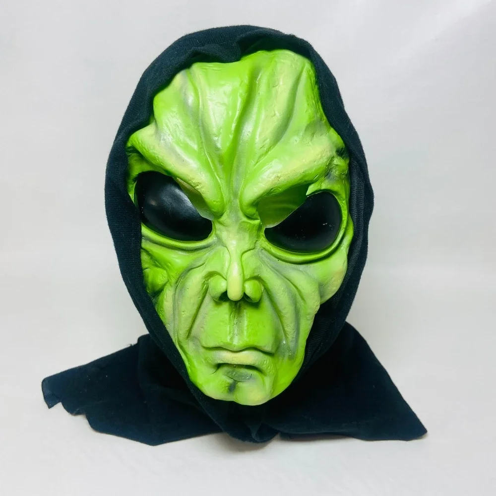 Vintage Green Alien Mask Hood Latex‎ Costume Halloween Full Hood 90s
